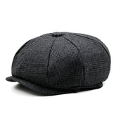 Autumn Winter Men’s Newsboy Cap – Vintage Plaid 8-Panel Hat, Beret Flat Cap, Painter Cap for Middle-Aged and Elderly
