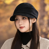 Autumn Winter Wool Beret for Women, Warm Pleated Newsboy Hat, Windproof Painter Cap