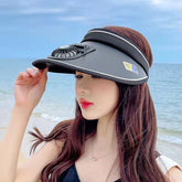 Sun Protection Hat with Rechargeable Oversized Brim, Women's Solar Fan Hat with Open Top