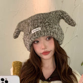 Adorable Plush Knit Hat with Antennae, Long Dog Ear Beanie for Women, Warm and Versatile Autumn Winter Hat