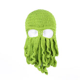 Cute & Funny Octopus Knit Hat with Face-Kini Mask, Jellyfish Style Beanie, Winter Hat for Outdoor & Scooter Riding