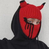 Funny Horned Knit Hat for Halloween, Devil Horn Beanie, Warm Autumn Winter Mask Hat