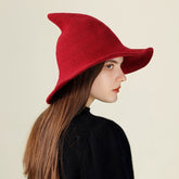 Halloween Wool Witch Hat, Pointed Wide Brim Knitted Wizard Cosplay Party Hat