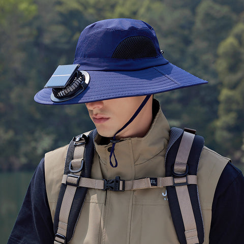 Outdoor Fishing Sun Protection Waterproof Quick-Dry Solar-Powered Fan Hatat