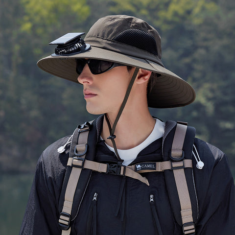 Outdoor Fishing Sun Protection Waterproof Quick-Dry Solar-Powered Fan Hatat