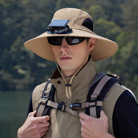 Outdoor Fishing Sun Protection Waterproof Quick-Dry Solar-Powered Fan Hatat