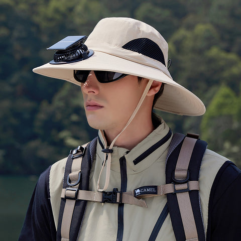 Outdoor Fishing Sun Protection Waterproof Quick-Dry Solar-Powered Fan Hatat
