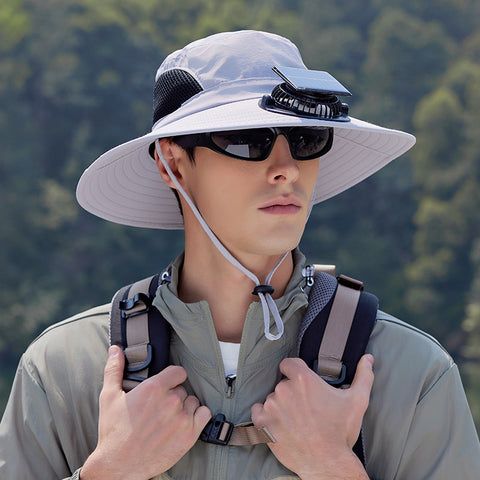 Outdoor Fishing Sun Protection Waterproof Quick-Dry Solar-Powered Fan Hatat