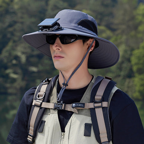 Outdoor Fishing Sun Protection Waterproof Quick-Dry Solar-Powered Fan Hatat