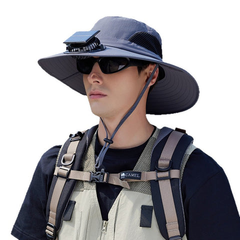 Outdoor Fishing Sun Protection Waterproof Quick-Dry Solar-Powered Fan Hatat