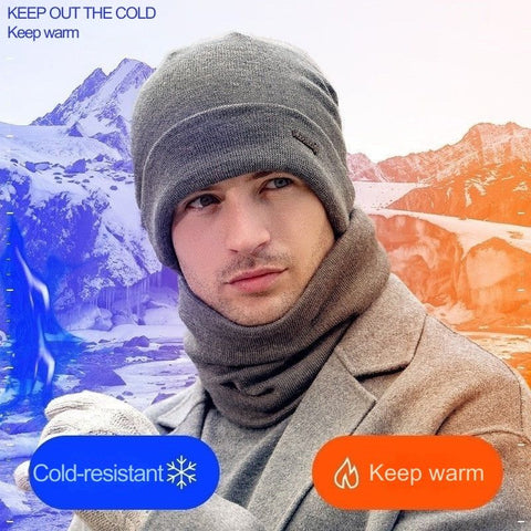 Winter Wool Knit Beanie Without Brim, Outdoor Warm Hat with Ear Flaps