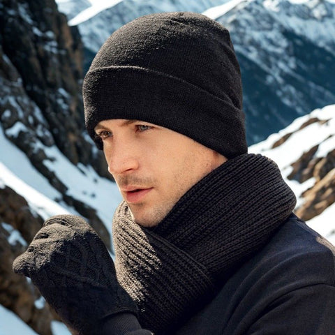 Winter Wool Knit Beanie Without Brim, Outdoor Warm Hat with Ear Flaps