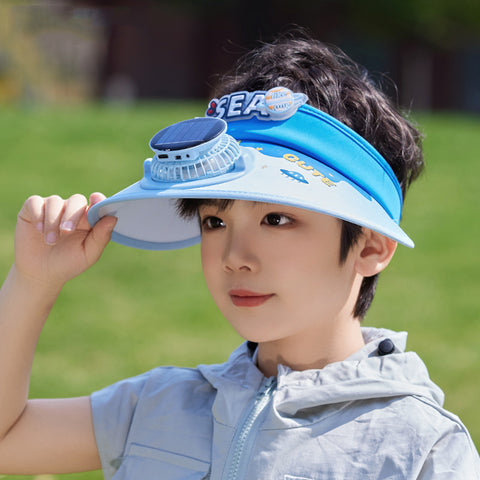 Children's Cooling Sun Visor Hat with Solar Fan – Rechargeable & UV Protection