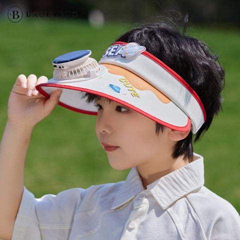 Children's Cooling Sun Visor Hat with Solar Fan – Rechargeable & UV Protection