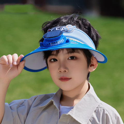 Children's Cooling Sun Visor Hat with Solar Fan – Rechargeable & UV Protection