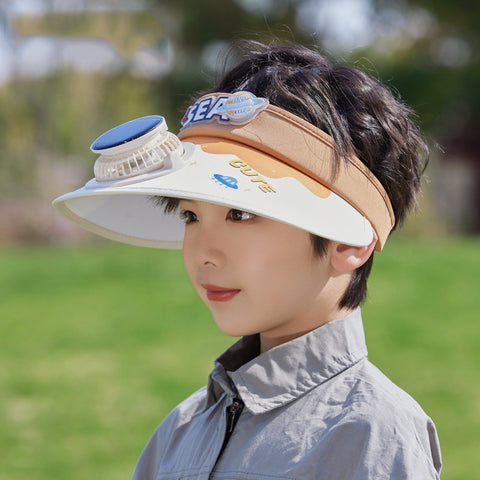 Children's Cooling Sun Visor Hat with Solar Fan – Rechargeable & UV Protection