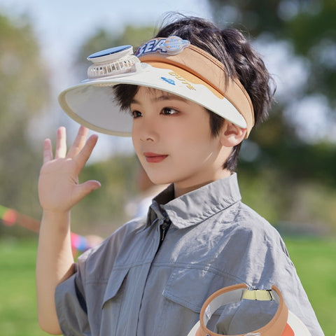Children's Cooling Sun Visor Hat with Solar Fan – Rechargeable & UV Protection