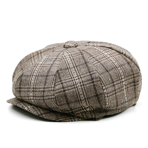 Autumn Winter Men’s Newsboy Cap – Vintage Plaid 8-Panel Hat, Beret Flat Cap, Painter Cap for Middle-Aged and Elderly