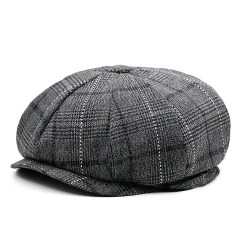 Autumn Winter Men’s Newsboy Cap – Vintage Plaid 8-Panel Hat, Beret Flat Cap, Painter Cap for Middle-Aged and Elderly