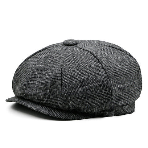 Autumn Winter Men’s Newsboy Cap – Vintage Plaid 8-Panel Hat, Beret Flat Cap, Painter Cap for Middle-Aged and Elderly