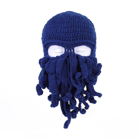 Cute & Funny Octopus Knit Hat with Face-Kini Mask, Jellyfish Style Beanie, Winter Hat for Outdoor & Scooter Riding