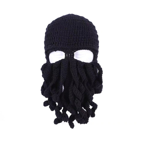 Cute & Funny Octopus Knit Hat with Face-Kini Mask, Jellyfish Style Beanie, Winter Hat for Outdoor & Scooter Riding