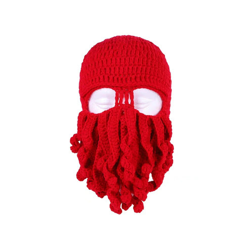 Cute & Funny Octopus Knit Hat with Face-Kini Mask, Jellyfish Style Beanie, Winter Hat for Outdoor & Scooter Riding