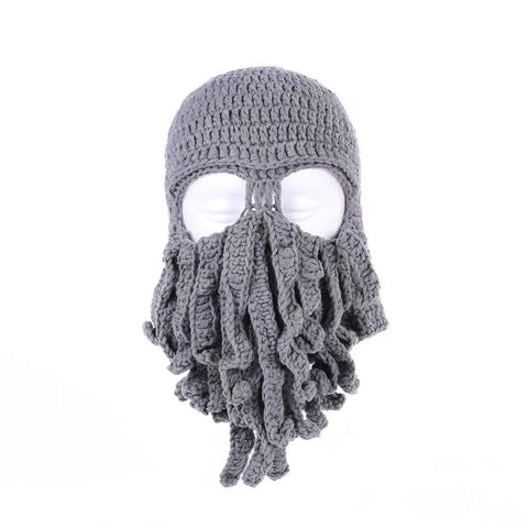 Cute & Funny Octopus Knit Hat with Face-Kini Mask, Jellyfish Style Beanie, Winter Hat for Outdoor & Scooter Riding