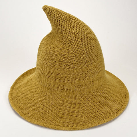 Halloween Wool Witch Hat, Pointed Wide Brim Knitted Wizard Cosplay Party Hat
