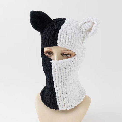 Handmade Knitted Hat, Cute Long-Ear Hat, Funny Devil Beanie, Autumn Winter Warm Head Cover