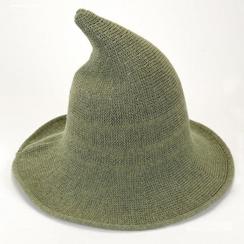 Halloween Wool Witch Hat, Pointed Wide Brim Knitted Wizard Cosplay Party Hat