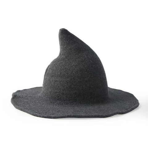 Halloween Wool Witch Hat, Pointed Wide Brim Knitted Wizard Cosplay Party Hat