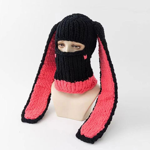 Handmade Knitted Hat, Cute Long-Ear Hat, Funny Devil Beanie, Autumn Winter Warm Head Cover