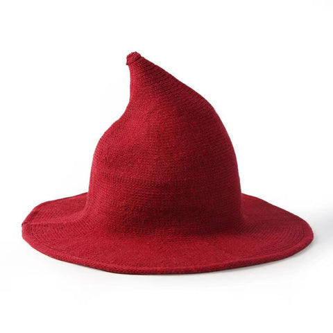 Halloween Wool Witch Hat, Pointed Wide Brim Knitted Wizard Cosplay Party Hat