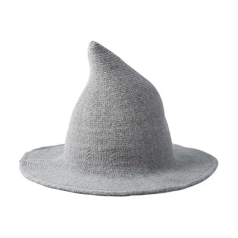 Halloween Wool Witch Hat, Pointed Wide Brim Knitted Wizard Cosplay Party Hat