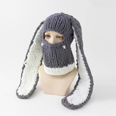 Handmade Knitted Hat, Cute Long-Ear Hat, Funny Devil Beanie, Autumn Winter Warm Head Cover