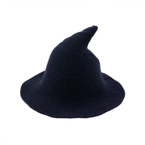 Halloween Wool Witch Hat, Pointed Wide Brim Knitted Wizard Cosplay Party Hat