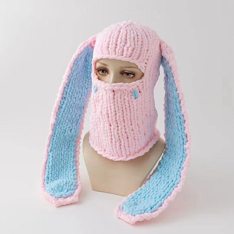 Handmade Knitted Hat, Cute Long-Ear Hat, Funny Devil Beanie, Autumn Winter Warm Head Cover