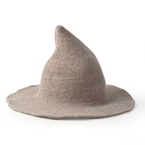 Halloween Wool Witch Hat, Pointed Wide Brim Knitted Wizard Cosplay Party Hat