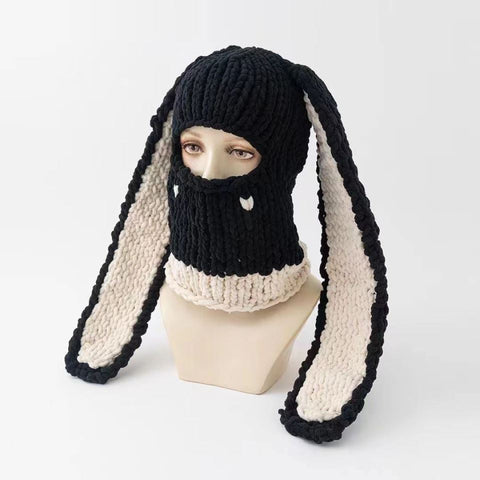 Handmade Knitted Hat, Cute Long-Ear Hat, Funny Devil Beanie, Autumn Winter Warm Head Cover