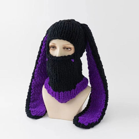 Handmade Knitted Hat, Cute Long-Ear Hat, Funny Devil Beanie, Autumn Winter Warm Head Cover