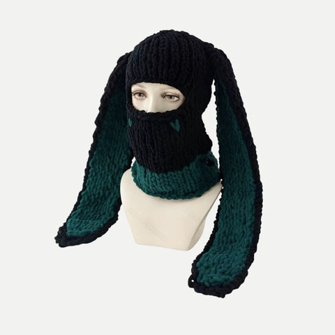 Handmade Knitted Hat, Cute Long-Ear Hat, Funny Devil Beanie, Autumn Winter Warm Head Cover