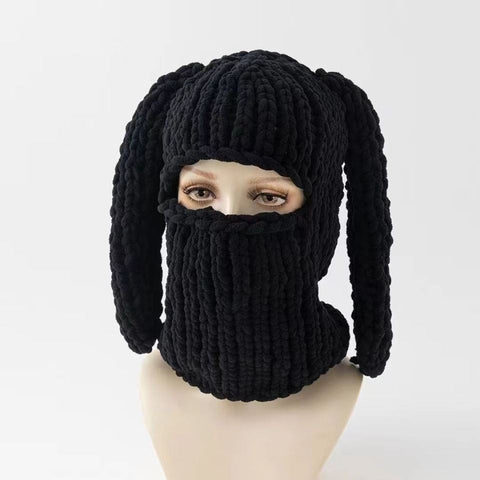 Handmade Knitted Hat, Cute Long-Ear Hat, Funny Devil Beanie, Autumn Winter Warm Head Cover