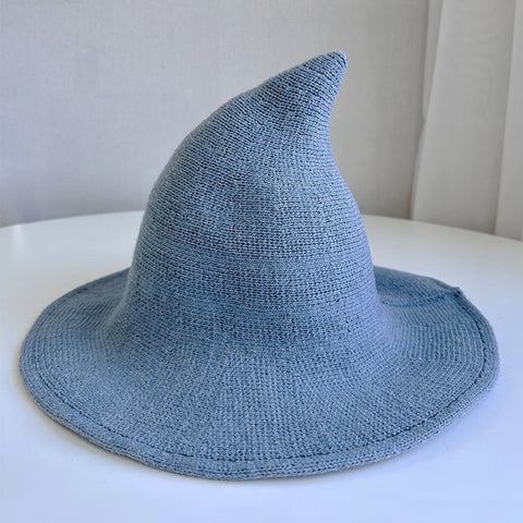 Halloween Wool Witch Hat, Pointed Wide Brim Knitted Wizard Cosplay Party Hat