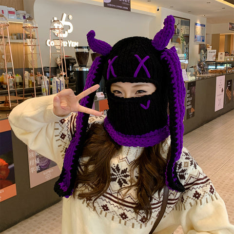 Cute Knitted Pullover Hat with Bunny Ears – Fashionable Adult Winter Beanie, Sweet & Cool Street Style