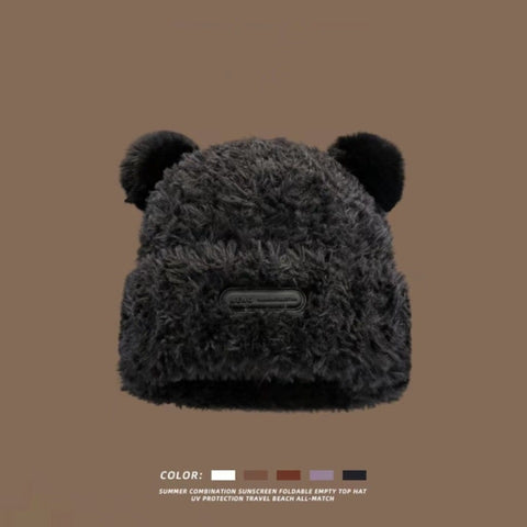 Cute Bear Ear Plush Hat – Cozy, Face-Flattering, Ear-Protection