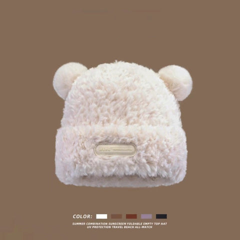Cute Bear Ear Plush Hat – Cozy, Face-Flattering, Ear-Protection