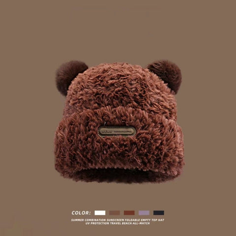Cute Bear Ear Plush Hat – Cozy, Face-Flattering, Ear-Protection