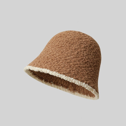 Chic Faux Lamb Wool Bucket Hat for Women – Elegant, Warm & Trendy