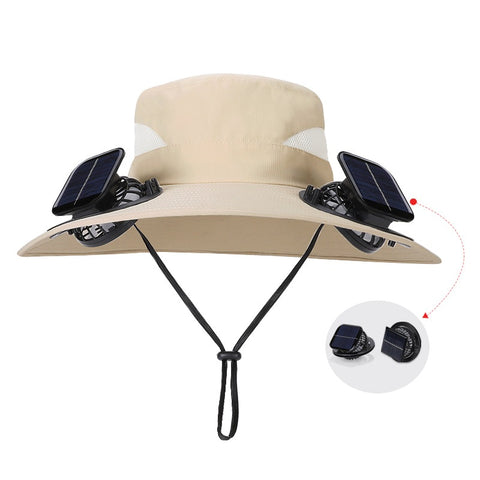 Solar Fan Hat for Outdoor Use – Wide Brim, UV Protection, No-Collapse Design for Hiking & Fishing